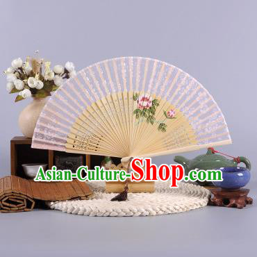 Traditional Chinese Crafts Hand Painted Peony Pink Silk Folding Fan China Oriental Fans for Women