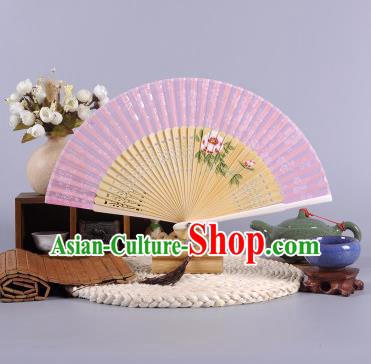 Traditional Chinese Crafts Hand Painted Peony Pink Silk Folding Fan China Oriental Fans for Women