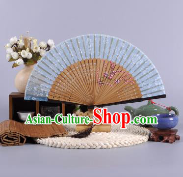 Traditional Chinese Crafts Hand Painted Wintersweet Deep Blue Silk Folding Fan China Oriental Fans for Women