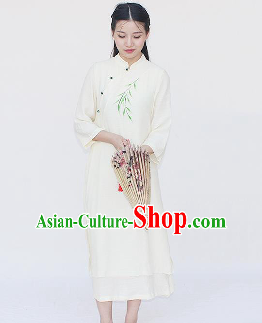 Traditional Chinese National Dress Costume Printing Qipao Slant Opening Cheongsam for Women
