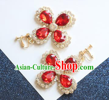 Chinese Traditional Bride Jewelry Accessories Eardrop Princess Wedding Red Crystal Earrings for Women