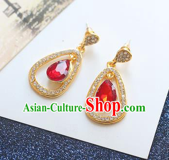 Chinese Traditional Bride Jewelry Accessories Eardrop Princess Wedding Red Crystal Earrings for Women