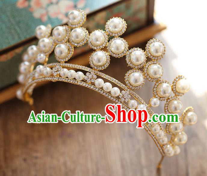 Chinese Traditional Bride Hair Accessories Baroque Princess Hair Clasp Wedding Crystal Pearls Royal Crown for Women