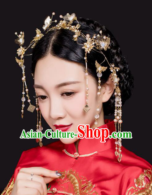 Chinese Traditional Bride Hair Jewelry Accessories Xiuhe Suit Hairpins Headwear Wedding Tassel Hair Clasp for Women