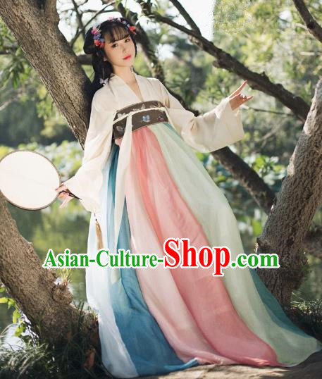 Traditional Chinese Tang Dynasty Palace Princess Hanfu Clothing Ancient Young Lady Embroidered Costume for Women