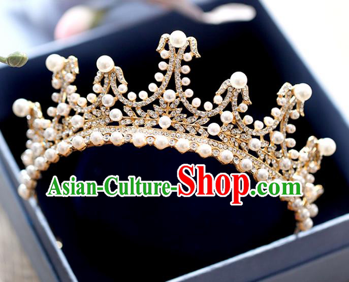 Chinese Traditional Hair Accessories Baroque Bride Pearls Hair Clasp Wedding Crystal Royal Crown for Women