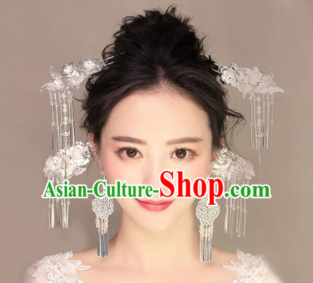 Chinese Traditional Bride Hair Jewelry Accessories Palace Xiuhe Suit Step Shake Hairpins Wedding Tassel Headwear for Women