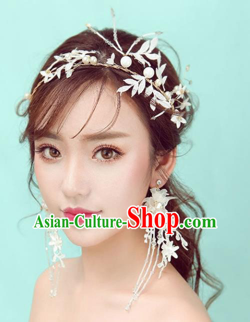 Chinese Traditional Bride Hair Jewelry Accessories Wedding Baroque Retro White Leaf Hair Clasp for Women