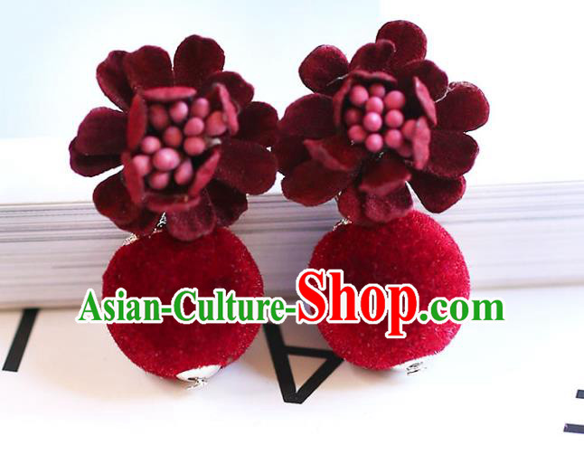 Chinese Traditional Bride Jewelry Accessories Eardrop Princess Wedding Red Earrings for Women