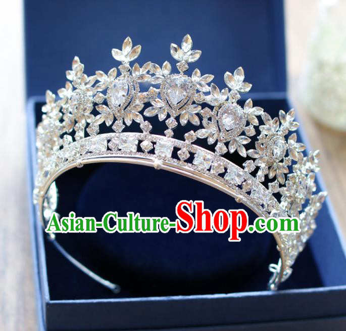 Chinese Traditional Hair Accessories Baroque Queen Hair Clasp Wedding Bride Palace Crystal Royal Crown for Women