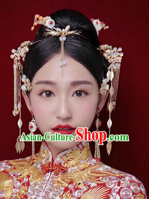 Chinese Traditional Bride Hair Accessories Xiuhe Suit Step Shake Wedding Hairpins Complete Set for Women