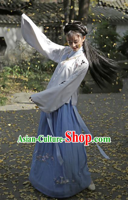 Traditional Chinese Ancient Ming Dynasty Young Lady Hanfu Clothing Embroidered Blouse and Skirt for Women