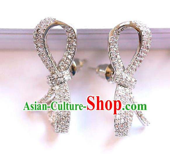 Chinese Traditional Bride Jewelry Accessories Crystal Bowknot Earrings Wedding Eardrop for Women