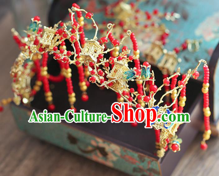 Chinese Traditional Bride Hair Accessories Xiuhe Suit Step Shake Wedding Hairpins Phoenix Coronet for Women