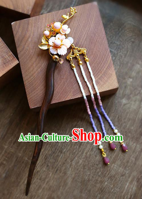 Chinese Traditional Bride Hair Accessories Xiuhe Suit Tassel Step Shake Wedding Sandalwood Hairpins for Women