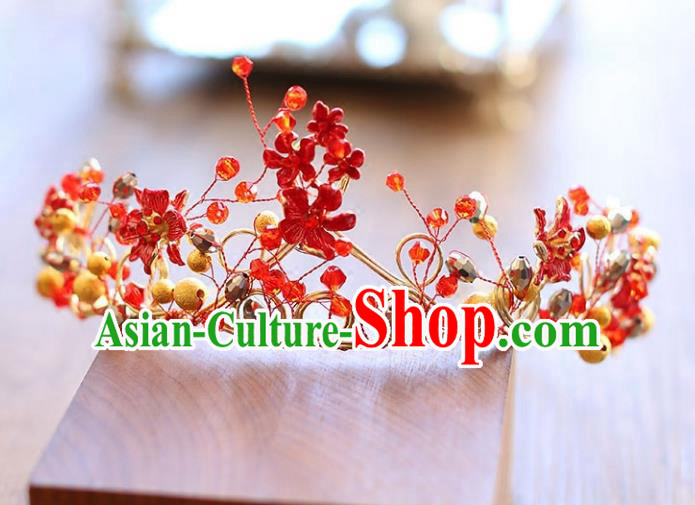 Chinese Traditional Wedding Hair Accessories Baroque Hair Clasp Bride Red Royal Crown for Women