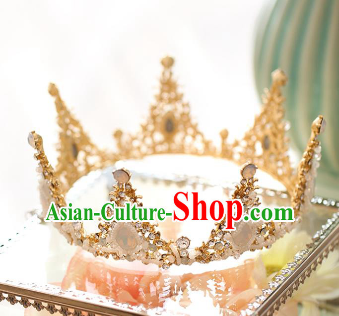 Chinese Traditional Wedding Hair Accessories Baroque Hair Clasp Bride Queen Round Royal Crown for Women