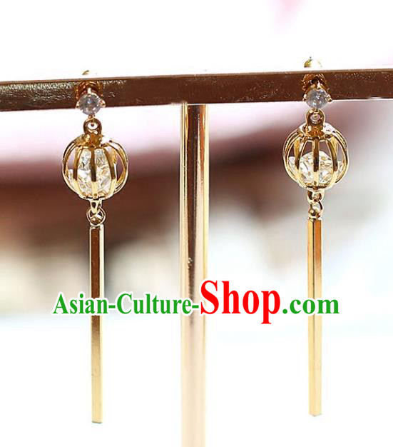 Chinese Traditional Bride Jewelry Accessories Golden Tassel Earrings Wedding Eardrop for Women