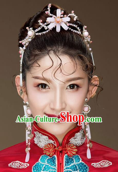 Chinese Traditional Bride Hair Accessories Baroque Wedding Hair Clasp and Earrings for Women