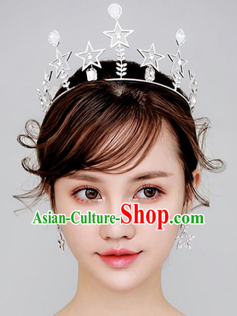 Chinese Traditional Wedding Hair Accessories Baroque Hair Clasp Bride Opal Star Pearls Royal Crown for Women