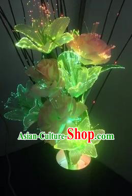 Chinese Traditional Electric LED Greenish Lily Flowers Lantern Desk Lamp Home Decoration Lights