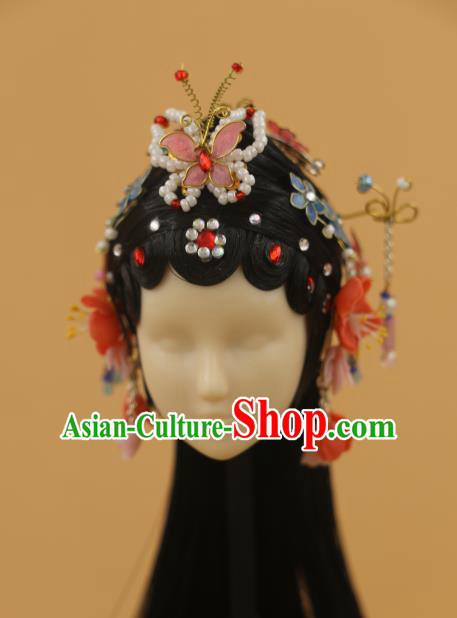 Chinese Traditional Silk Figurine Doll Hair Accessories Butterfly Hairpins Ancient Beijing Opera Actress Headwear