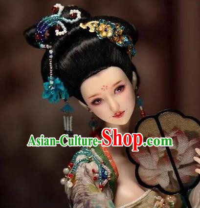 Chinese Traditional Silk Figurine Doll Hair Accessories Flowers Hairpins Ancient Han Dynasty Queen Headwear