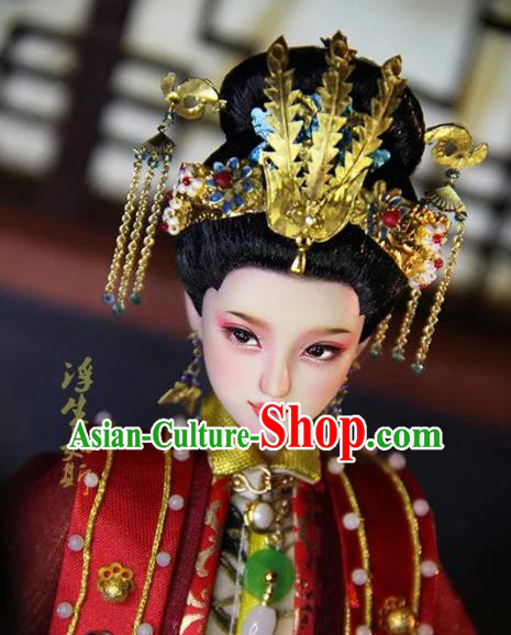 Chinese Traditional Silk Figurine Doll Hair Accessories Flowers Hairpins Ancient Han Dynasty Queen Phoenix Coronet Headwear