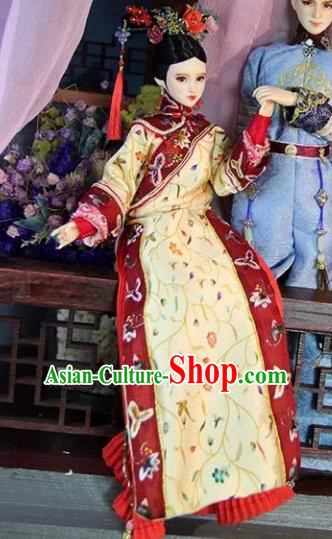 Chinese Traditional Silk Figurine Doll Hair Accessories Hairpins Ancient Qing Dynasty Manchu Princess Headwear