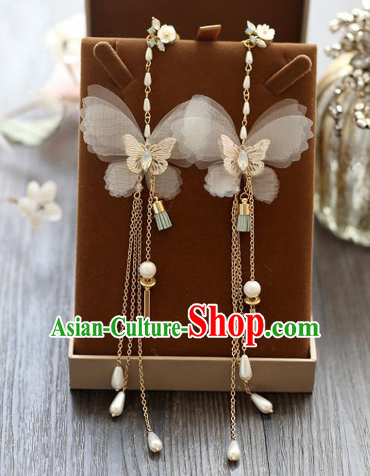 Chinese Traditional Bride Jewelry Accessories Butterfly Tassel Earrings Wedding Eardrop for Women