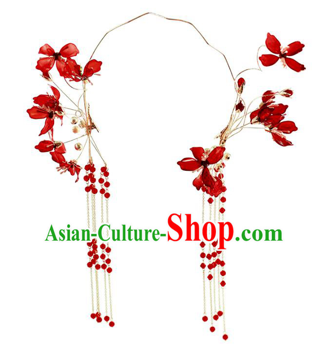 Chinese Traditional Bride Hair Accessories Baroque Princess Wedding Red Hair Clasp for Women