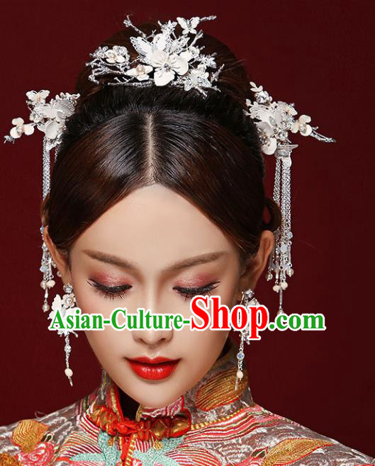 Chinese Traditional Bride Hair Accessories Xiuhe Suit Tassel Step Shake Wedding Hairpins for Women