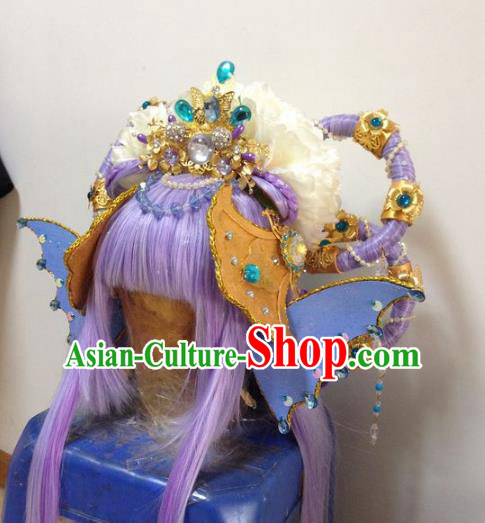 Chinese Traditional Ancient Fairy Princess Hair Accessories Handmade Tassel Hairpins and Wig Complete Set for Women