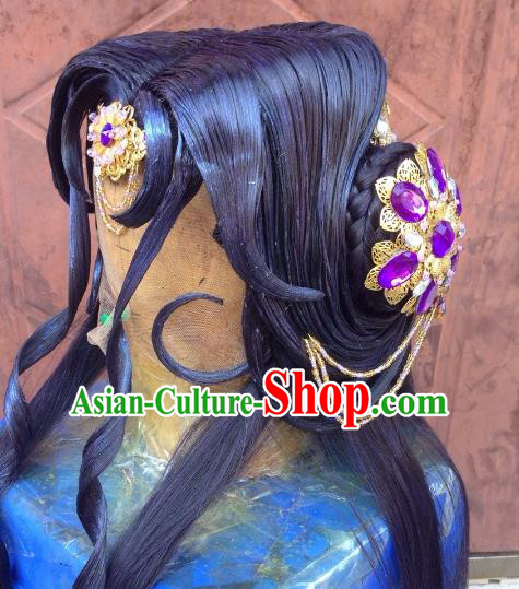 Chinese Traditional Ancient Princess Hair Accessories Handmade Hairpins Tassel Purple Step Shake for Women