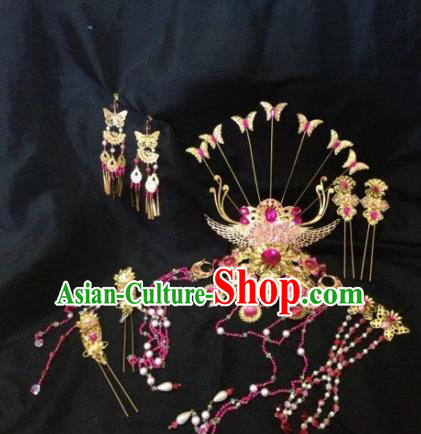 Chinese Traditional Ancient Hair Accessories Hairpins Handmade Tassel Phoenix Coronet Step Shake for Women