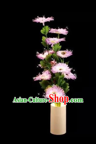 Chinese Traditional Electric LED Lantern Desk Lamp Home Decoration Pink Daisy Flowers Lights