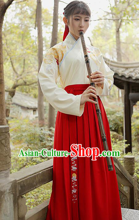 Traditional Chinese Ancient Swordswoman Hanfu Clothing, China Han Dynasty Young Lady Embroidered Costume for Women