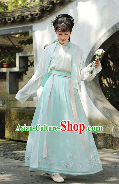 Traditional Chinese Song Dynasty Young Lady Hanfu Embroidered Costume Complete Set for Women