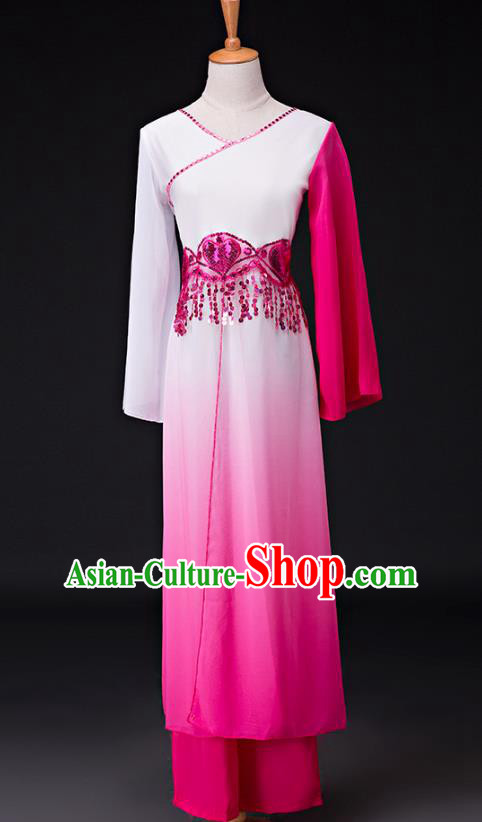 Traditional Chinese Classical Dance Costume, China Yangko Dance Fan Dance Hanfu Rosy Clothing for Women