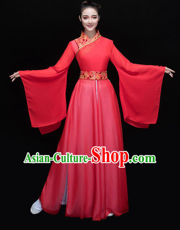 Traditional Chinese Classical Yangge Dance Embroidered Red Costume, China Yangko Dance Dress Clothing for Women