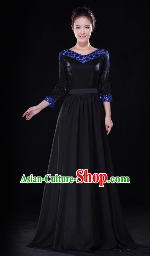 Traditional Chinese Modern Dance Costume, Opening Dance Chorus Singing Group Black Dress Clothing for Women