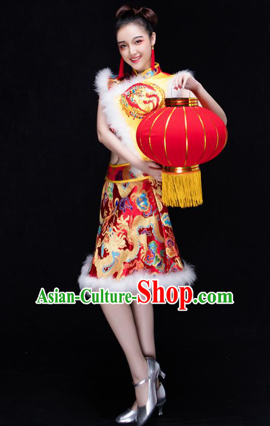 Traditional Chinese Classical Drum Dance Embroidered Costume, China Folk Dance Yangko Clothing for Women