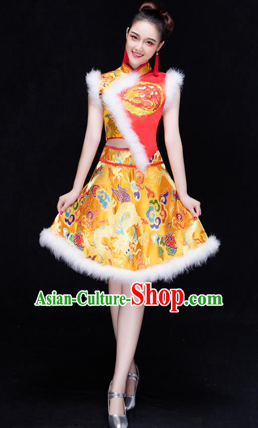 Traditional Chinese Classical Drum Dance Embroidered Costume, China Folk Dance Yangko Clothing for Women