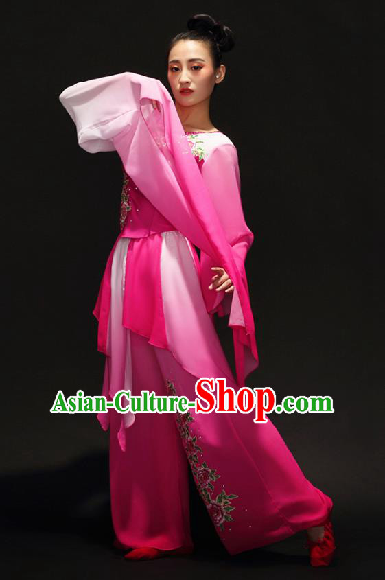 Traditional Chinese Classical Dance Umbrella Dance Water Sleeve Costume, China Folk Dance Yangko Clothing for Women