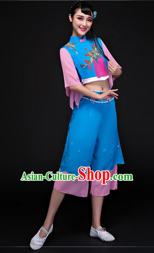 Traditional Chinese Yangge Fan Dancing Costume Modern Dance Dress Clothing