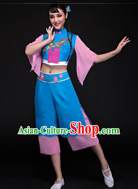 Traditional Chinese Classical Dance Umbrella Dance Embroidered Uniforms, China Folk Dance Yangko Clothing for Women