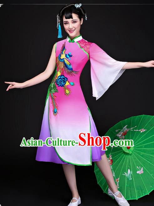 Traditional Chinese Classical Dance Umbrella Dance Cheongsam, China Yangko Folk Dance Dress Clothing for Women