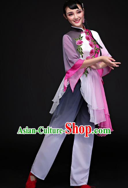 Traditional Chinese Classical Fan Dance Yangge Uniform, China Yangko Folk Dance Clothing for Women