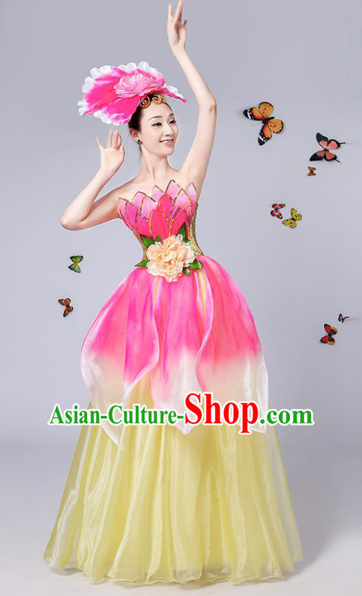 Traditional Chinese Modern Dance Opening Dance Dress, China Folk Dance Lotus Dance Clothing for Women