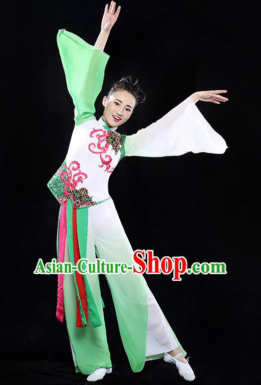 Traditional Chinese Classical Yangge Dance Costume, China Yangko Folk Dance Green Clothing for Women